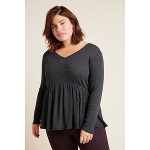 Black Gray Long Sleeve VNeck Babydoll Tunic Top